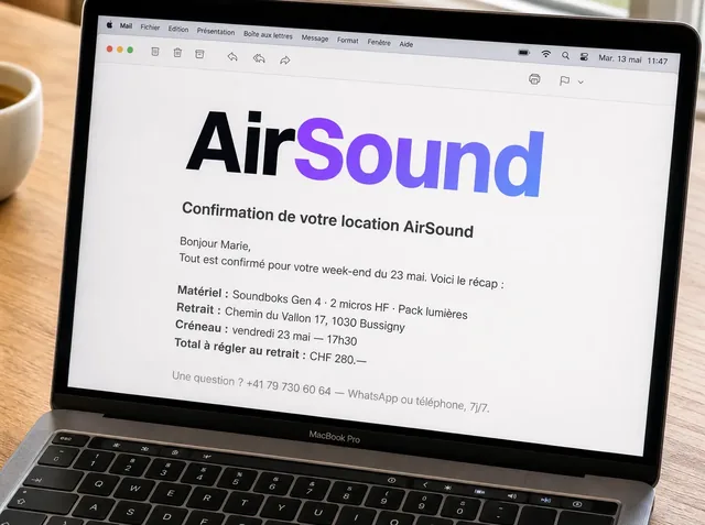 Email de confirmation AirSound avec récapitulatif
