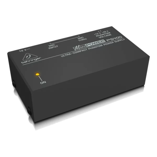 Alimentation phantom 48V externe Behringer Micropower PS400 pour micro statique, location à Lausanne — AirSound