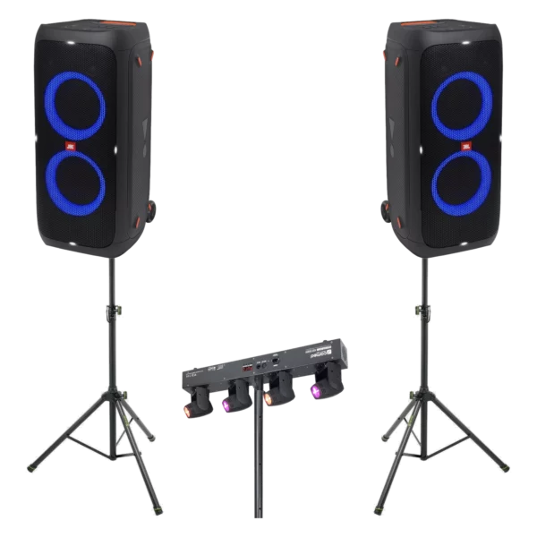 Pack Anniversaire à la maison — deux enceintes sur batterie et barre lumière LED pour location à Lausanne — AirSound