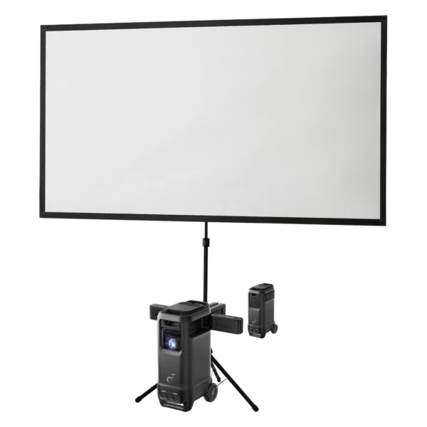 Pack Cinéma Tout-en-un — vidéoprojecteur portable et écran 90 pouces pour séance cinéma en intérieur, location à Lausanne — AirSound