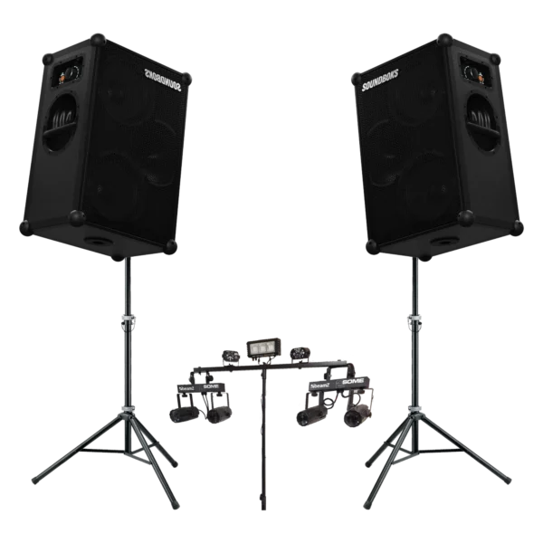 Pack Mariage Cocktail — deux enceintes sur batterie et barre lumière d'ambiance pour location à Lausanne — AirSound