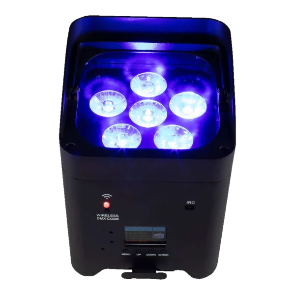 PAR LED sur batterie à six LED RGBAW+UV, location d’uplight pour éclairage de mariage à Lausanne — AirSound
