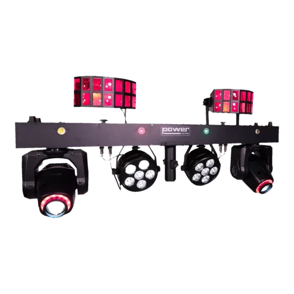 Barre lumière Power Lighting Zanzi-Bar FX4 avec lyres, PAR LED et derbys, location pour soirée DJ à Lausanne et région — AirSound